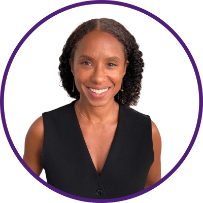 Headshot of Sadie Percell, Head of Rewards advisory at Pihr. Nackground removed and thin purple line around the circle.