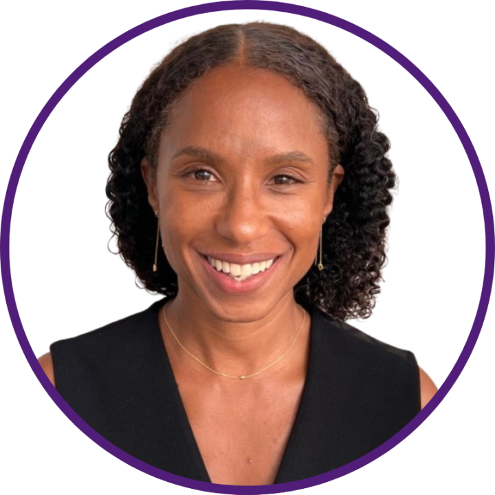 Headshot of Sadie Percell, Head of Rewards advisory at Pihr. Background removed and thin purple line around the circle.