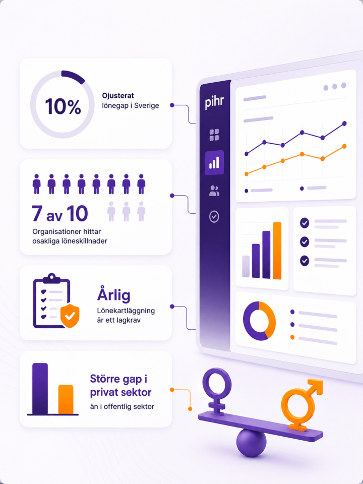 Infografik som visar lönegapet i Sverige och hur lönekartläggning hjälper arbetsgivare att identifiera osakliga löneskillnader
